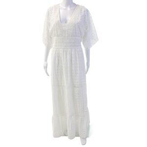 Exetera Womens Cotton Battenberg Lace 3/4 Sleeve Maxi Dress White Size 40
